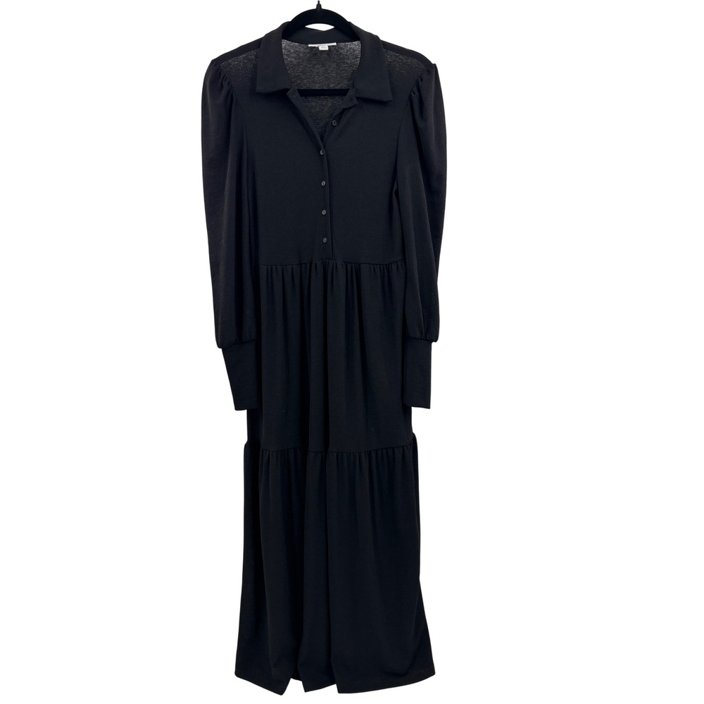 TOPSHOP Black Long Sleeve Tiered Collared Midi Dress Women's Size‎ 2